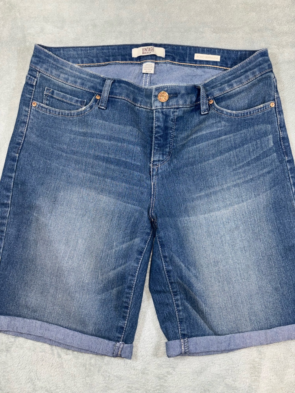 Vintage America Blues Boho Slim Stretch Bermuda Shorts Size 8 / 29